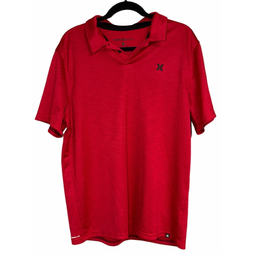 Hurley Buckle Mens Large Red Dri-FIT Performance Polo Shirt Short Sleeve Logo